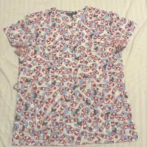 Cassandra O Scrubs Top Women Small Christmas Candy Canes Holiday Christmas Theme